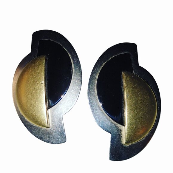 Monet Post Earrings Vintage Geometric Mixed Metal Modernist Brutalist Sculptural - Picture 2 of 13